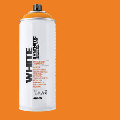 Montana White Spray Paint - Bright Orange, 400 ml, Spray Can with Swatch