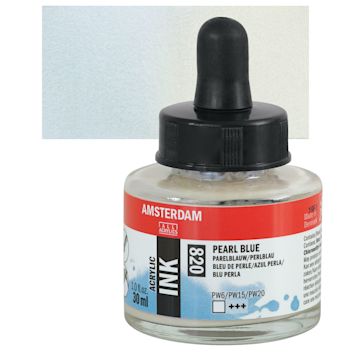 Open in modal - Amsterdam Acrylic Ink - Pearl Blue, 30 ml bottle and swatch