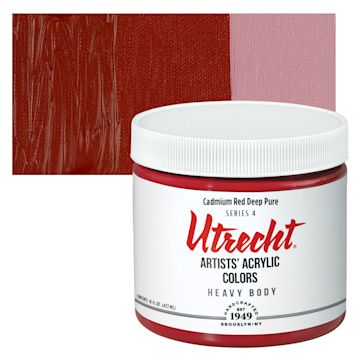 Open in modal - Utrecht Artists' Acrylic Paint - Cadmium Red Extra Deep, Pint and swatch