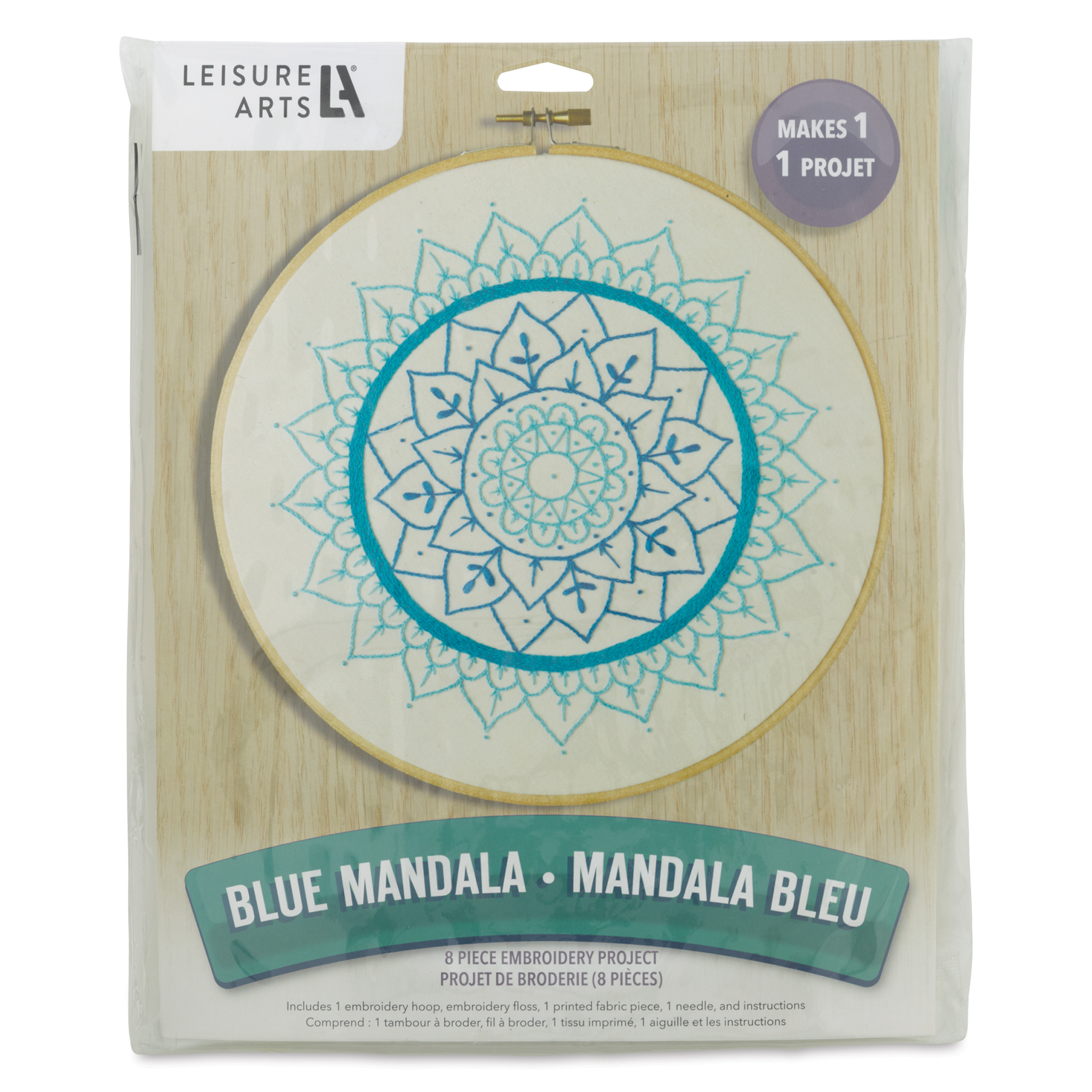 Leisure Arts Embroidery Kit 8 Blue Mandala- embroidery kit for