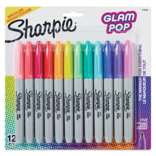 Sharpie Fine Point Permanent Markers - Glam Pop Colors, Set of 12