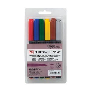 Kuretake Zig Fudebiyori Brush Pens - Assorted Colors, Set of 6