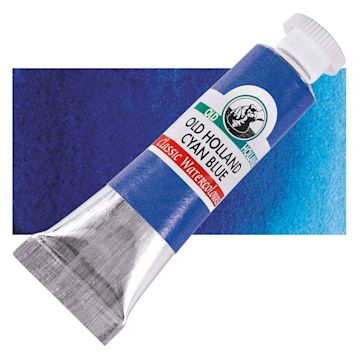 Open in modal - Old Holland Classic Artist Watercolor - Old Holland Cyan Blue, 6 ml tube and swatch