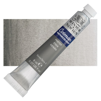 Winsor & Newton Cotman Watercolors - Pewter, 8 ml, Tube with Swatch