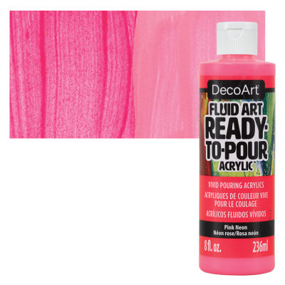 DecoArt Fluid Art Ready-To-Pour Acrylic - Neon Pink, 8 oz Bottle with swatch