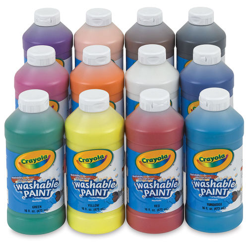 Crayola Washable Paints - Assorted, 16 oz Bottles, Set of 12 colors