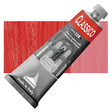Open in modal - Maimeri Classico Oil Color - Cadmium Red Medium, 60 ml tube and swatch