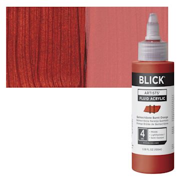 Open in modal - Blick Artists’ Fluid Acrylic - Quinacridone Burnt Orange, 100 ml bottle and swatch