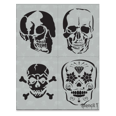 Stencil1 Multipack Stencil - Skulls, Set of 4, 8-1/2" W x 11" L