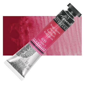 Open in modal - Sennelier French Artists' Watercolor - Carmine, 21 ml, Tube and swatch