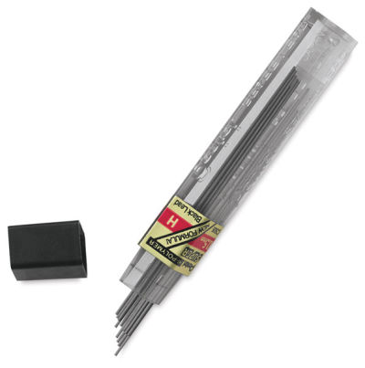 Pentel Hi-Polymer Lead Refills - Package of 12 .05 mm H grade lead refills with cap removed