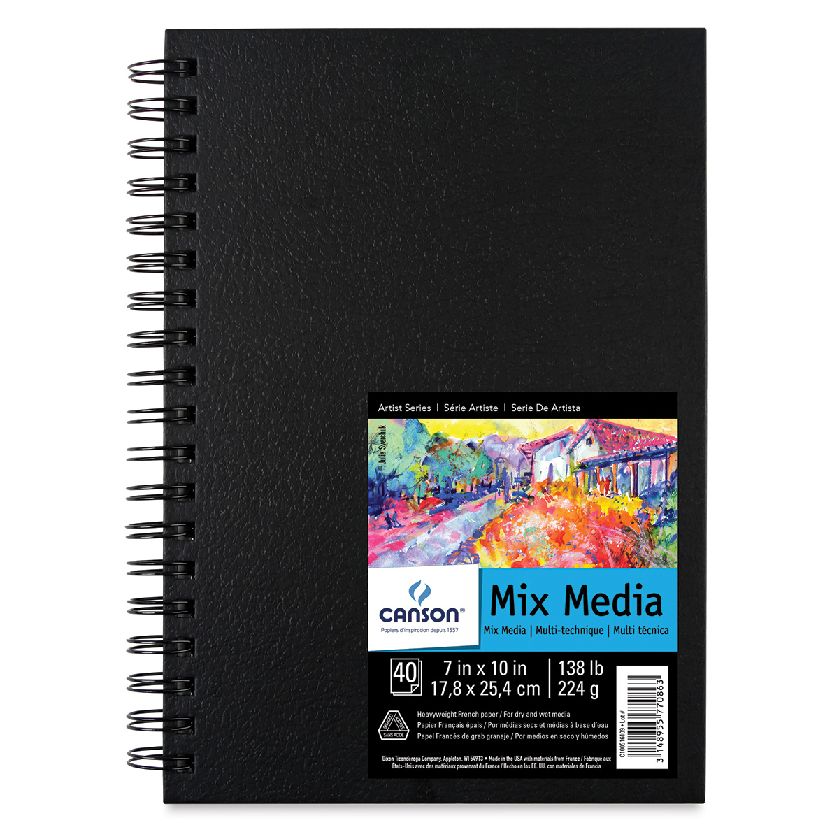 Canson Mix Media Art Book Double Sided Fine and Medium Texture Heavyweight French Paper 40 Sheets 138 Pound Side Wire Bound 7 x 10 Inch