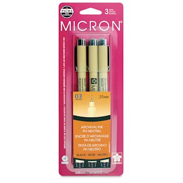 Open in modal - Sakura Pigma Micron Pens - Set of 3, Black, 03 - front of packaging