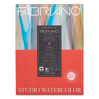 Fabriano Studio Watercolor Pad - 9'' x 12'', 300 gsm, Hot Press, 50 Sheets (front cover)
