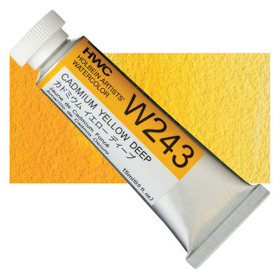 Holbein Artists' Watercolor - Cadmium Yellow Deep, 15 ml tube and swatch
