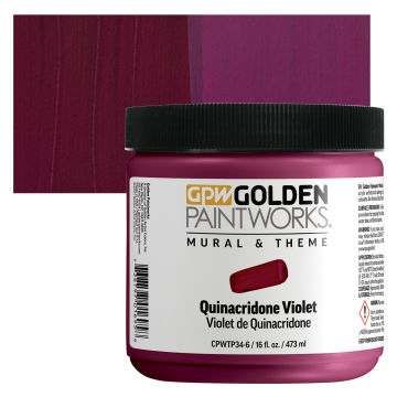 Golden Paintworks Mural and Theme Acrylic Paint - Quinacridone Violet, 16 oz, Jar with swatch