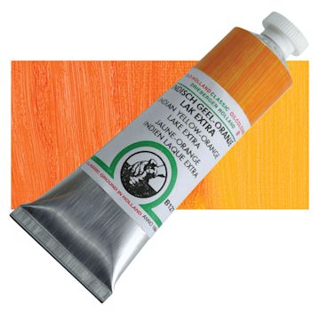 Open in modal - Old Holland Classic Oil Color - Indian Yellow Orange Lake Extra, 40 ml tube and swatch