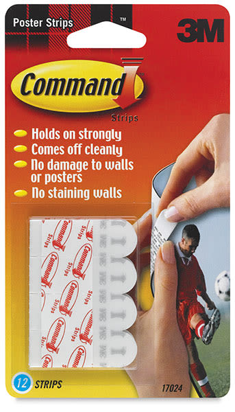 Command Adhesive Poster Strips - Front view of blister package of 12 strips