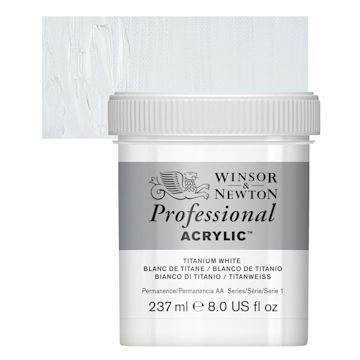 Open in modal - Winsor & Newton Professional Acrylic Paint - Titanium White, 237 ml Jar and swatch