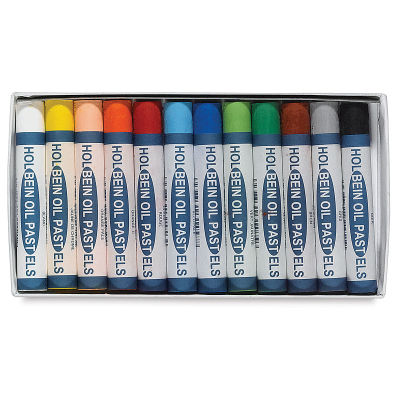 Holbein Academic Oil Pastel Sets - Set of 12 shown open in tray