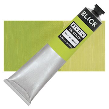Open in modal - Blick Studio Oil Paint - Yellow Green, 200 ml tube and swatch