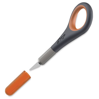 Slice Precision Knife - Angled Knife with Cap removed showing Ceramic Blade
