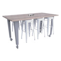 CEF Idea Island Work Table and Stools - White, 6 Stools, 42"H