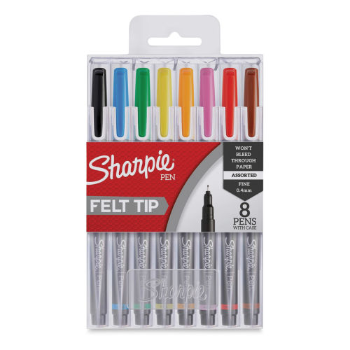 Sharpie Pens, Felt Tip, Assorted, Fine, 0.4 mm - 4 pens