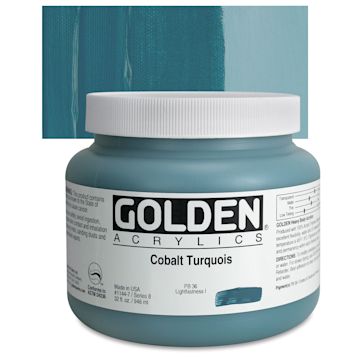 Open in modal - Golden Heavy Body Artist Acrylic - Cobalt Turquoise, 32 oz Jar and swatch