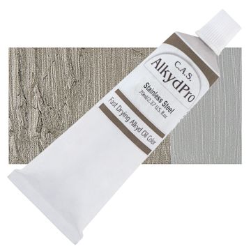 Open in modal - CAS AlkydPro Fast-Drying Alkyd Oil Color - Stainless Steel, 70 ml tube and swatch