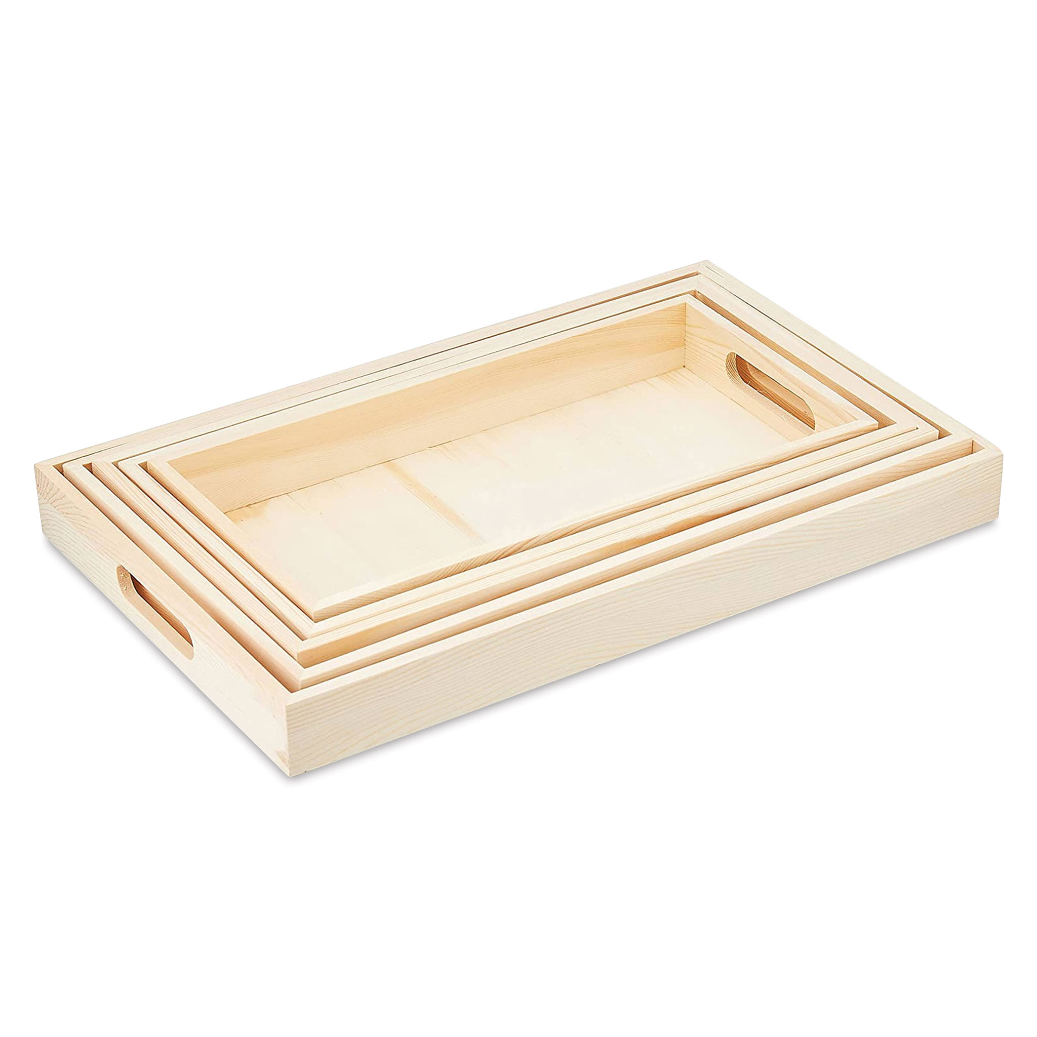 Multicraft Imports Paintable Wooden Trays w/Handles 5 Piece Set