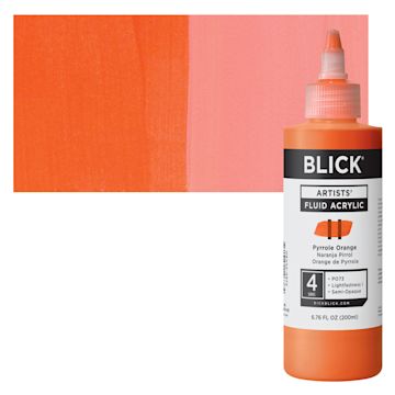 Open in modal - Blick Artists’ Fluid Acrylic - Pyrrole Orange, 200 ml bottle and swatch