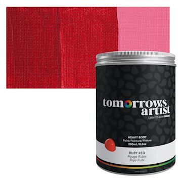 Open in modal - Tomorrow's Artist Eco-Friendly Heavy Body Acrylic Paint - Ruby Red, 250 ml jar and swatch