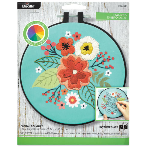 Bucilla Full Color Fabric Stamped Embroidery Kit - Floral Bouquet