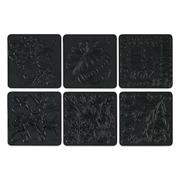Open in modal - Cedar Canyon Rubbing Plates - Front view of 6 Holiday design plates