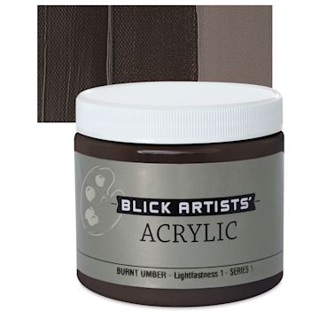 Open in modal - Blick Artists' Acrylic - Burnt Umber, 16 oz jar and swatch