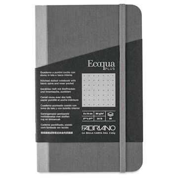 Open in modal - Fabriano Ecoqua Plus Fabric-Bound Notebook - Grey, 3-1/2" x 5-1/2", Dot Grid, front cover