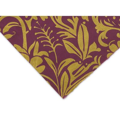 Black Ink Screenprinted Mulberry Paper - Corner of Plum with Gold Moonflower design
