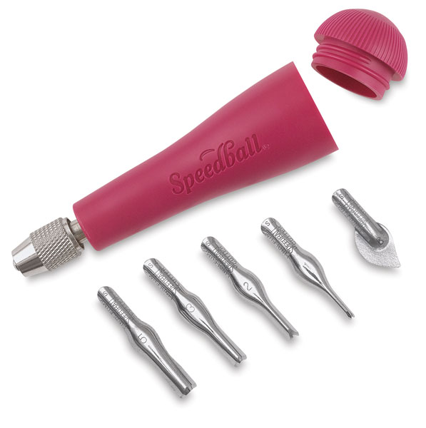 Speedball Linoleum Cutter Kit Assortment #1 - Linocut Carving Tools for  Block Printing, Includes 5 Blades Red