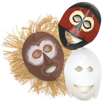Roylco African Masks - Three masks from Classpack of 20 with 2 decorated and 1 blank
