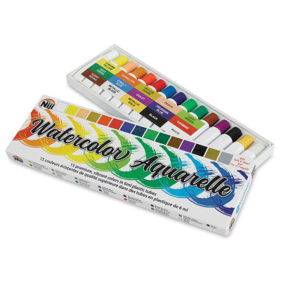 Niji Premier Watercolor Tubes Set - Set of 15 Tubes shown in Tray with Lid adjacent