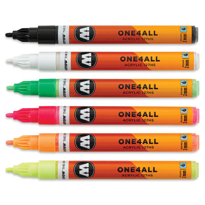 Molotow One4All Acrylic Markers - Neon Colors, 2 mm, Set of 6 (markers without caps)
