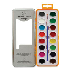 Three Little Twigs Premium Watercolor Pan Set - Set of 16, Assorted Colors (Lid open)