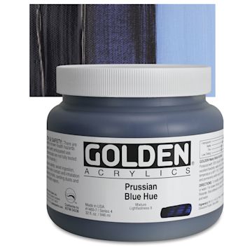 Open in modal - Golden Heavy Body Artist Acrylic - Prussian Blue Historic Hue, 32 oz Jar and swatch