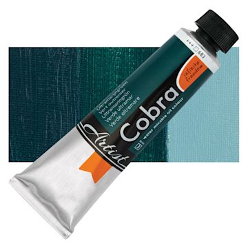Open in modal - Cobra Artist Water Mixable Oil Paint - Ultramarine Green, 40 ml tube and swatch