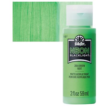 Open in modal - FolkArt Multi-Surface Neon Blacklight Acrylic Paint - Green, 2 oz, Bottle and swatch