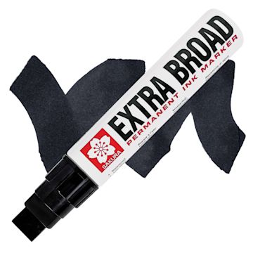 Open in modal - Sakura Extra Broad Permanent Ink Marker - Black, swatch and marker