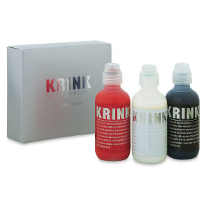 Krink K-60 Paint Markers - Red, White, and Black set of 3 shown adjacent to package
