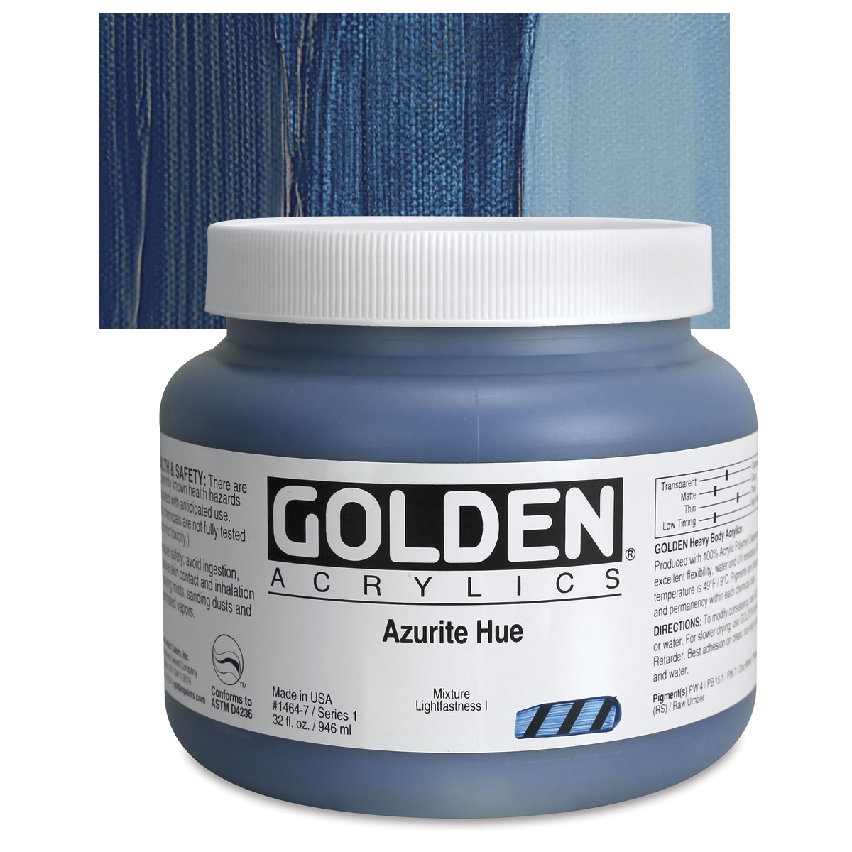 Golden Heavy Body Artist Acrylics Azurite Historic Hue, 32 oz Jar BLICK Art Materials