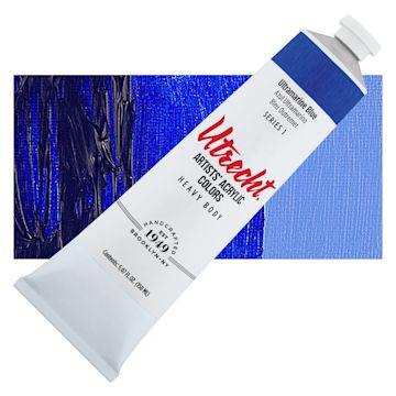 Open in modal - Utrecht Artists' Acrylic Paint - Ultramarine Blue, 5 oz tube and swatch